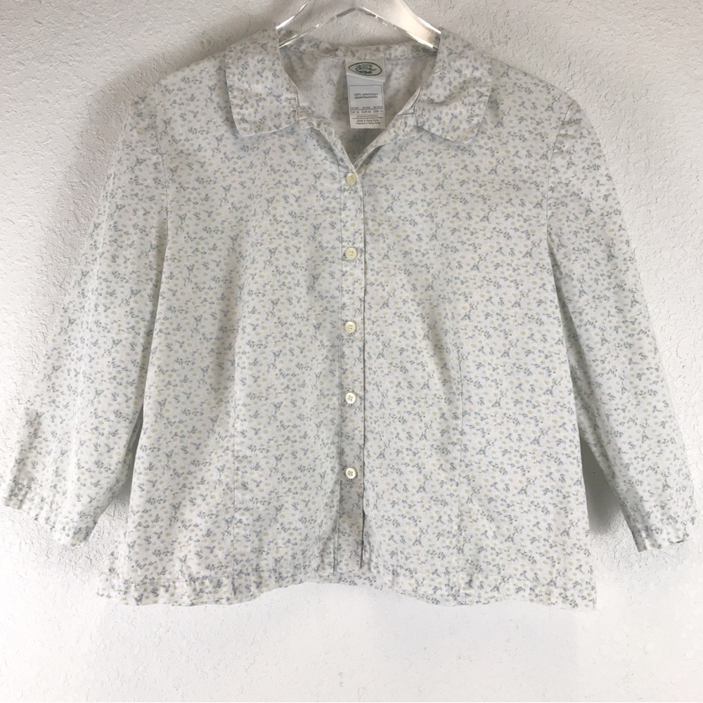 Laura Ashley Ditsy Floral 100% Cotton Cropped Button Front Blouse Plus Size 14